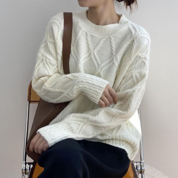 women's sweaters 2021 vintage crew neck macarone sweater loose and simple basic diamond pattern warm knitted pullover top, White;black
women's sweaters 2021 vintage crew neck macarone sweater loose and simple basic diamond pattern warm knitted pullover top, White;black
