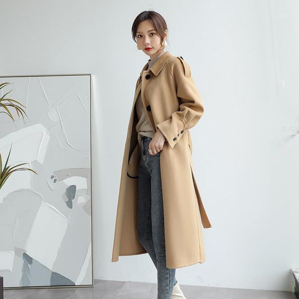 women's wool & blends 2021 cashmere 100% autumn winter woolen coat women camel single-breasted long double-sided korean fashion elegant, Black
women's wool & blends 2021 cashmere 100% autumn winter woolen coat women camel single-breasted long double-sided korean fashion elegant, Black