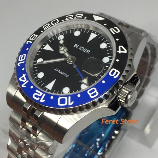 bliger 40mm mens watch stainless silver case sapphire glass black blue ceramic bezel gmt date window waterproof automatic wristwatches, Slivery;brown
bliger 40mm mens watch stainless silver case sapphire glass black blue ceramic bezel gmt date window waterproof automatic wristwatches, Slivery;brown