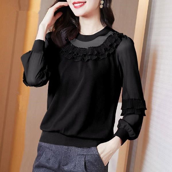 women's blouses & shirts 2021 spring korean version of hand-studded blouse stitching net yarn wild loose flounce knitting women, White
women's blouses & shirts 2021 spring korean version of hand-studded blouse stitching net yarn wild loose flounce knitting women, White