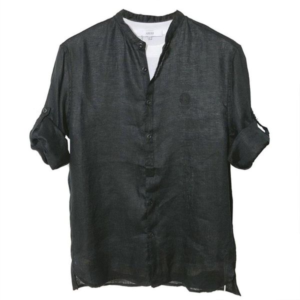 men shirt solid color cotton linen summer middle sleeve fashion loose casual for female 2021 men's shirts, White;black
men shirt solid color cotton linen summer middle sleeve fashion loose casual for female 2021 men's shirts, White;black