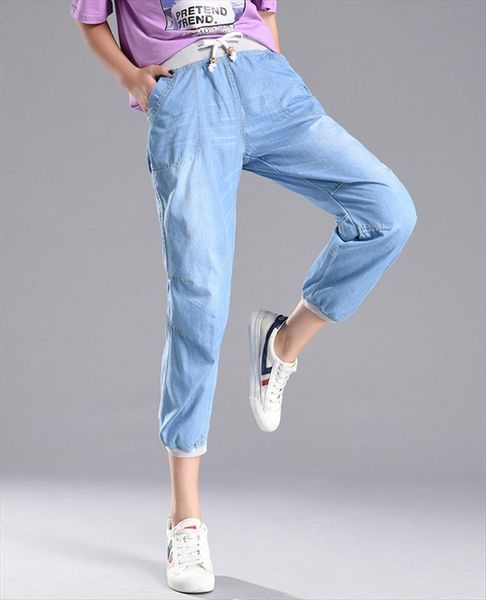 trousers summer haren pants womens jeans easy korean edition elastic waist casual plus size 4xl, Blue
trousers summer haren pants womens jeans easy korean edition elastic waist casual plus size 4xl, Blue