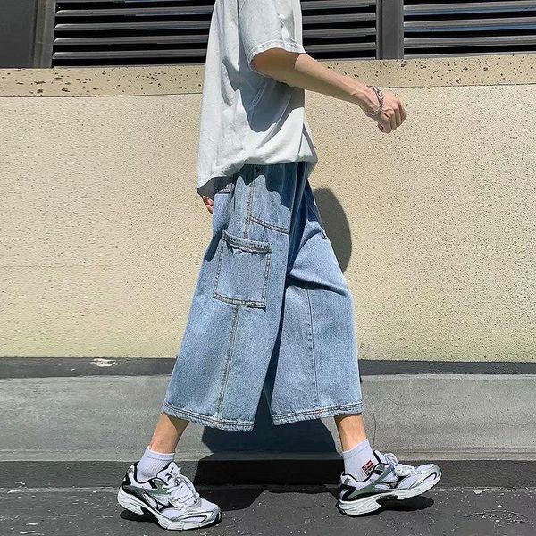 men's jeans stitching for men trend loose cropped straight-leg pants wide-leg japanese harajuku denim trousers multi-pocket overalls, Blue
men's jeans stitching for men trend loose cropped straight-leg pants wide-leg japanese harajuku denim trousers multi-pocket overalls, Blue