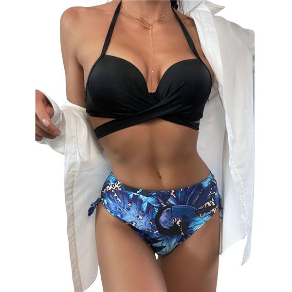 women's swimwear 2021 fashion women ladies 2pcs bathing suit solid color bikini floral print panties summer swimming party outfits, White;black
women's swimwear 2021 fashion women ladies 2pcs bathing suit solid color bikini floral print panties summer swimming party outfits, White;black