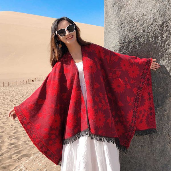 national cloak, shawl, scarf, women's korean version split coat, qinghai lake tourism po, thickened and warm, Blue;gray
national cloak, shawl, scarf, women's korean version split coat, qinghai lake tourism po, thickened and warm, Blue;gray