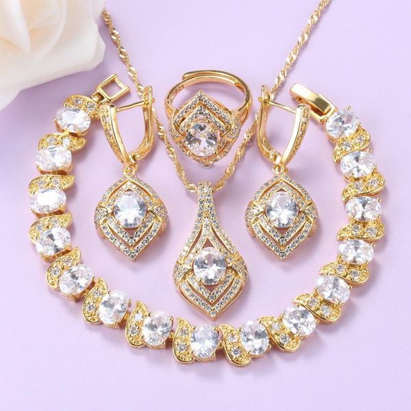 earrings & necklace wedding accessories white cubic zirconia jewelry sets for women and bridal luxury gold-plated bracelet set, Silver
earrings & necklace wedding accessories white cubic zirconia jewelry sets for women and bridal luxury gold-plated bracelet set, Silver