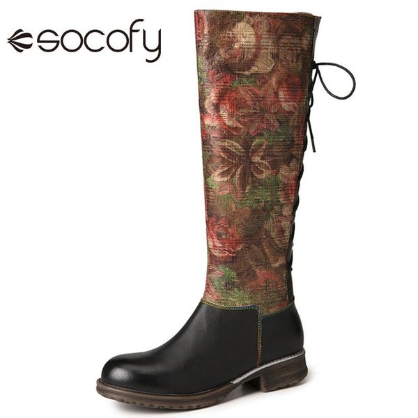 boots socofy women's retro elegant floral printed cowhide leather comfy round toe warm mid-calf back clacing ladies shoes, Black
boots socofy women's retro elegant floral printed cowhide leather comfy round toe warm mid-calf back clacing ladies shoes, Black