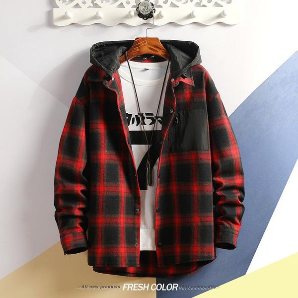 men's casual shirts men clothing 2021 autumn japanese large size original detachable hooded plaid shirt camisas para hombre, White;black
men's casual shirts men clothing 2021 autumn japanese large size original detachable hooded plaid shirt camisas para hombre, White;black