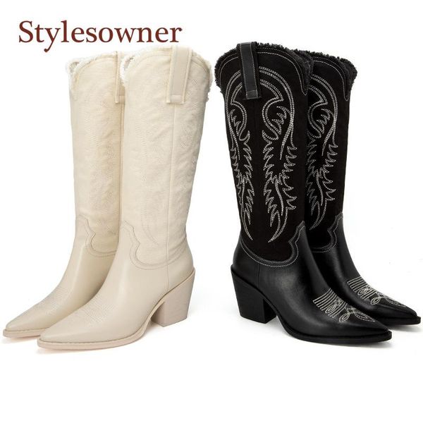 boots embroidered cowboy autumn and winter retro cowhide pointed toe long tube knee-length thick high-heeled rider, Black
boots embroidered cowboy autumn and winter retro cowhide pointed toe long tube knee-length thick high-heeled rider, Black