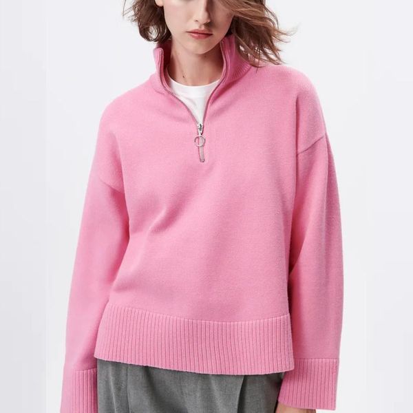 women's sweaters 2022autumnand winter womenfashion all-match loose knitting asymmetry pullover half high neck zipper pink sweater, White;black
women's sweaters 2022autumnand winter womenfashion all-match loose knitting asymmetry pullover half high neck zipper pink sweater, White;black