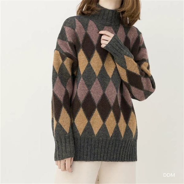 korean autumn winter women loose sweater female vintage plaid pullover femme ladies casual chic sweaters 210602, White;black
korean autumn winter women loose sweater female vintage plaid pullover femme ladies casual chic sweaters 210602, White;black