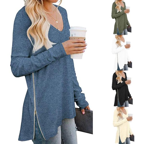 women's blouses & shirts 2021 spring autumn casual v-neck solid color long sleeve sweatshirt split side ziper streetwear, White
women's blouses & shirts 2021 spring autumn casual v-neck solid color long sleeve sweatshirt split side ziper streetwear, White