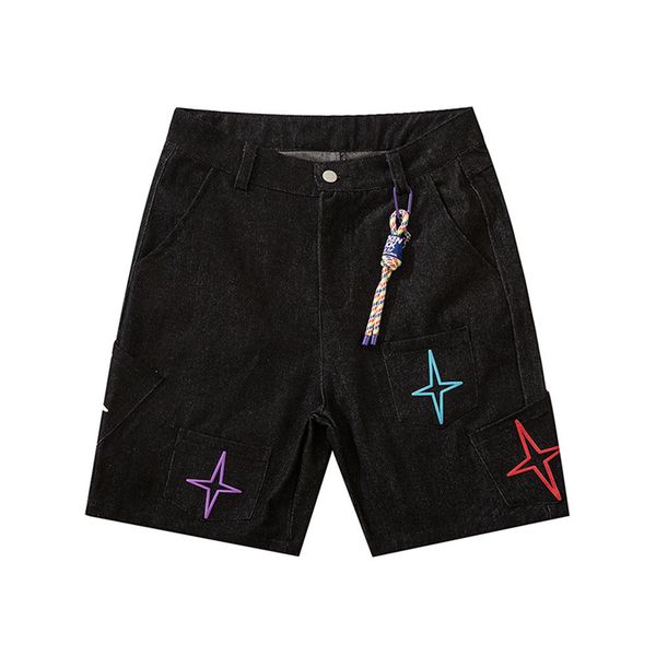 fashionable shorts wind embroidery pocket decoration contrast denim street trend summer loose straight capris, White;black
fashionable shorts wind embroidery pocket decoration contrast denim street trend summer loose straight capris, White;black