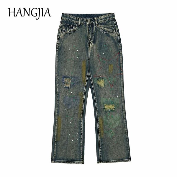 men's jeans hip hop splash ink micro flared jean vintage distressed washed hole graffiti flare denim trousers male swag slim fit pant, Blue
men's jeans hip hop splash ink micro flared jean vintage distressed washed hole graffiti flare denim trousers male swag slim fit pant, Blue