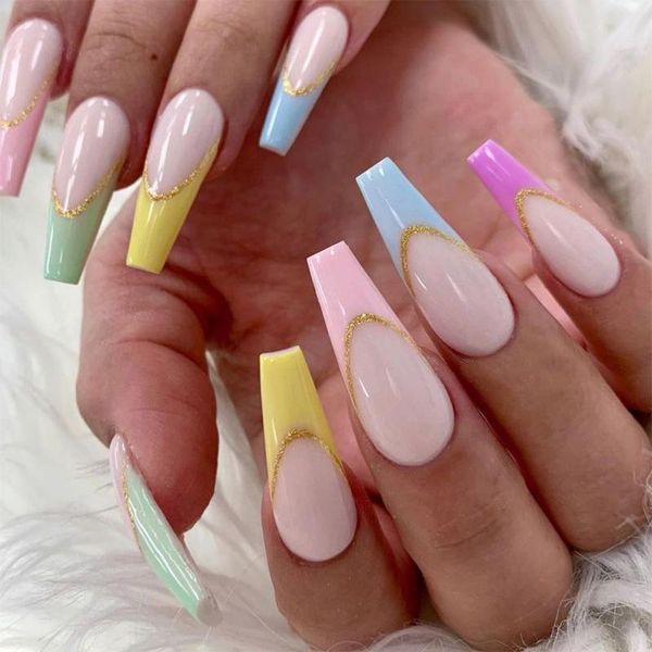 false nails 24pcs rainbow colors patch glue type removable long paragraph fashion manicure nail sticker, Red;gold
false nails 24pcs rainbow colors patch glue type removable long paragraph fashion manicure nail sticker, Red;gold