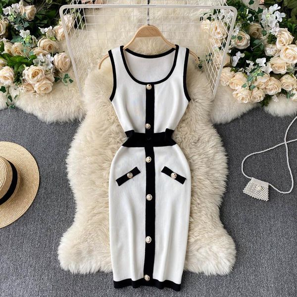 casual dresses contrast color trim button knit bodycon dress women summer 2022 sleeveless scoop neck mini tank, Black;gray
casual dresses contrast color trim button knit bodycon dress women summer 2022 sleeveless scoop neck mini tank, Black;gray