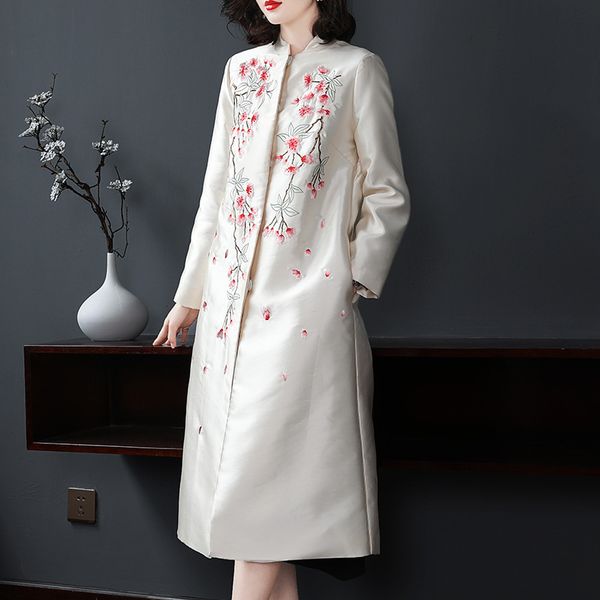 women's wool & blends leather xxl trench autumn spring long brand women elegant floral embroidery covered button coat over wera, Black
women's wool & blends leather xxl trench autumn spring long brand women elegant floral embroidery covered button coat over wera, Black