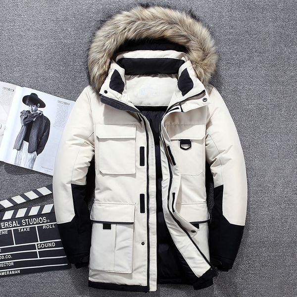 -40 degrees white duck down jacket men thick winter big fur collar warm parka waterproof windproof quality, Black
-40 degrees white duck down jacket men thick winter big fur collar warm parka waterproof windproof quality, Black