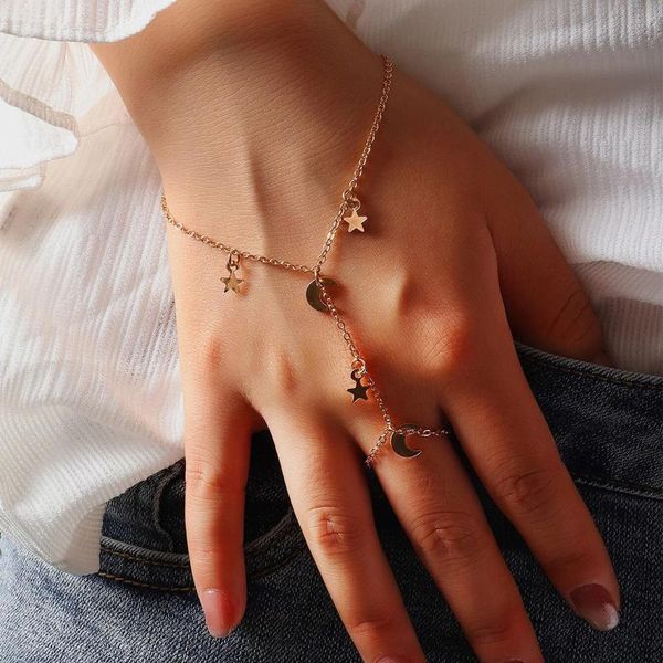 link, chain simple cute star moon pendant bracelet trendy exquisite connected finger bracelets hand accessories for women girls gifts, Black
link, chain simple cute star moon pendant bracelet trendy exquisite connected finger bracelets hand accessories for women girls gifts, Black