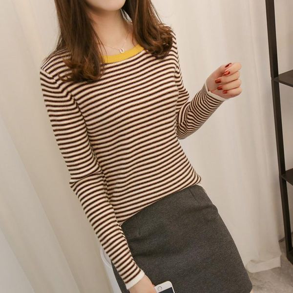 women's sweaters autumn winter 2021 pullover korean version round neck striped long sleeve slim fit knitted bottomed sweater, White;black
women's sweaters autumn winter 2021 pullover korean version round neck striped long sleeve slim fit knitted bottomed sweater, White;black