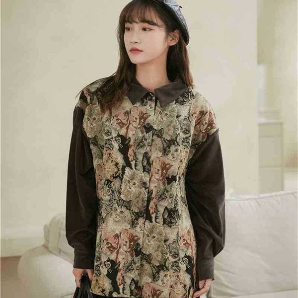 women's two piece pants corduroy vintage shirt women long sleeve blouse button up collar cat print winter fashion patchwork t tvdi, White
women's two piece pants corduroy vintage shirt women long sleeve blouse button up collar cat print winter fashion patchwork t tvdi, White