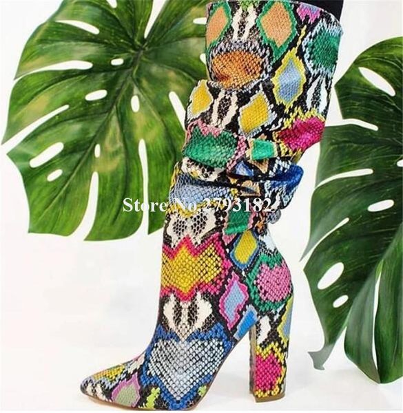 boots est women pointed toe mixed-colors snake leather chunky heel knee high long dress heels, Black
boots est women pointed toe mixed-colors snake leather chunky heel knee high long dress heels, Black