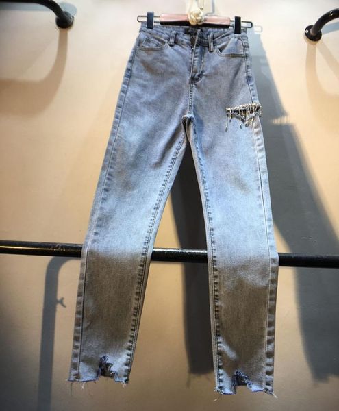 women's jeans fashion lady style holes tassels beads high waist slim fit elasticity girls ladies denim pants mujer, Blue
women's jeans fashion lady style holes tassels beads high waist slim fit elasticity girls ladies denim pants mujer, Blue