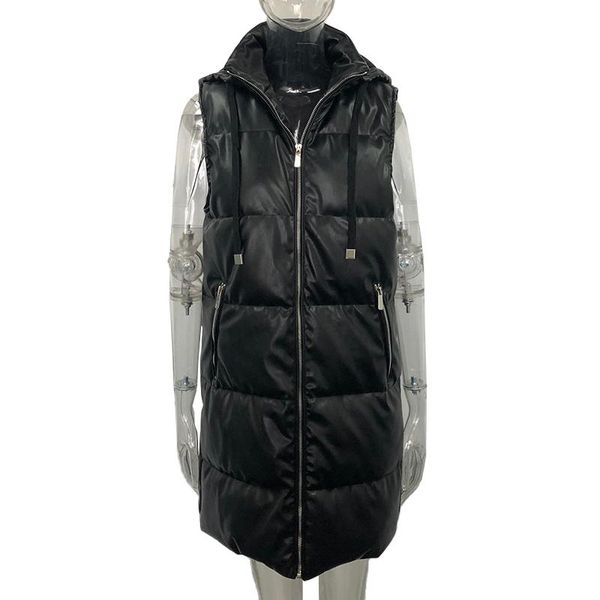 women's vests vest coat women black hooded fashion zipper pu leather elegant a-line long ladies, Black;white
women's vests vest coat women black hooded fashion zipper pu leather elegant a-line long ladies, Black;white