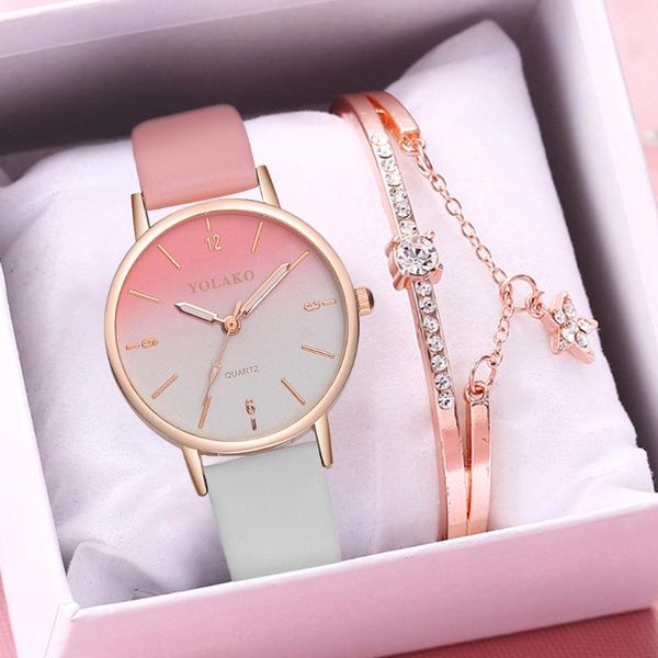 wristwatches women double color leather band gradient dial wrist watches bracelet set luxury ladies quartz dress relogio feminino, Slivery;brown 
wristwatches women double color leather band gradient dial wrist watches bracelet set luxury ladies quartz dress relogio feminino, Slivery;brown