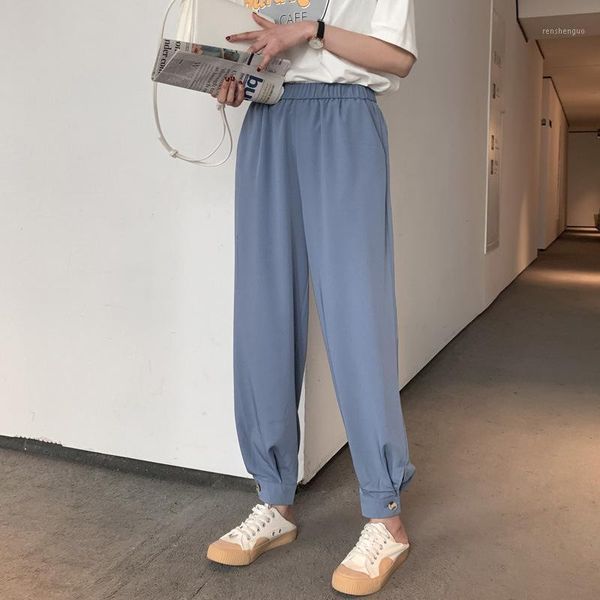 women's pants & capris simple style 2021 summer women chiffon solid color loose anlie-length harem with button bottom of trouser, Black;white
women's pants & capris simple style 2021 summer women chiffon solid color loose anlie-length harem with button bottom of trouser, Black;white
