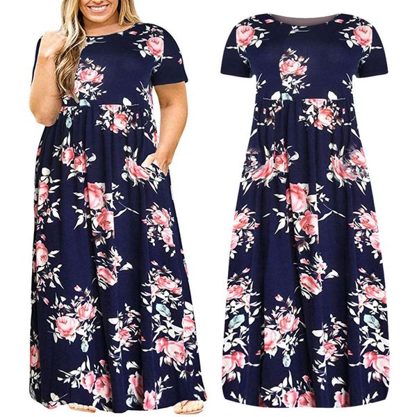women's summer short sleeve solid round neck dress long skirt large women, Black;gray
women's summer short sleeve solid round neck dress long skirt large women, Black;gray