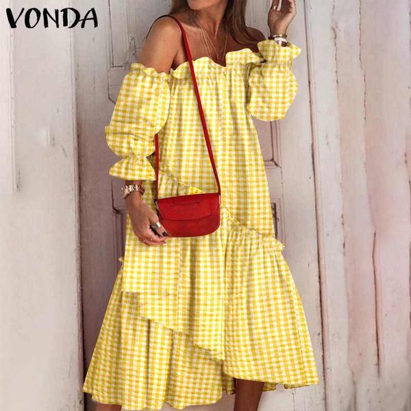 casual dresses vonda summer dress women vintage checked plaid lantern sleeve off shoulder pleated asymmetric hem vestidos, Black;gray
casual dresses vonda summer dress women vintage checked plaid lantern sleeve off shoulder pleated asymmetric hem vestidos, Black;gray