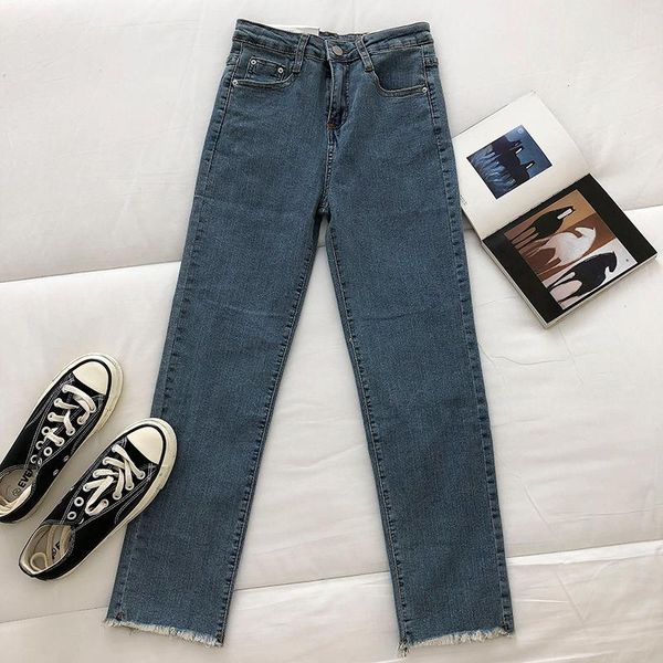 women's jeans retro fringed female 2021 spring autumn korean high waist slim straight cropped trousers ladies, Blue
women's jeans retro fringed female 2021 spring autumn korean high waist slim straight cropped trousers ladies, Blue