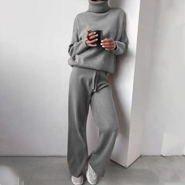 women's two piece pants women knitted tracksuit 2 pieces set turtleneck sweater wide leg suit solid casual winter outfit, White
women's two piece pants women knitted tracksuit 2 pieces set turtleneck sweater wide leg suit solid casual winter outfit, White