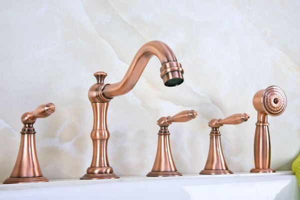 bathroom sink faucets antique red copper brass deck 5 holes bathtub mixer faucet handheld shower widespread set basin water tap atf219
bathroom sink faucets antique red copper brass deck 5 holes bathtub mixer faucet handheld shower widespread set basin water tap atf219
