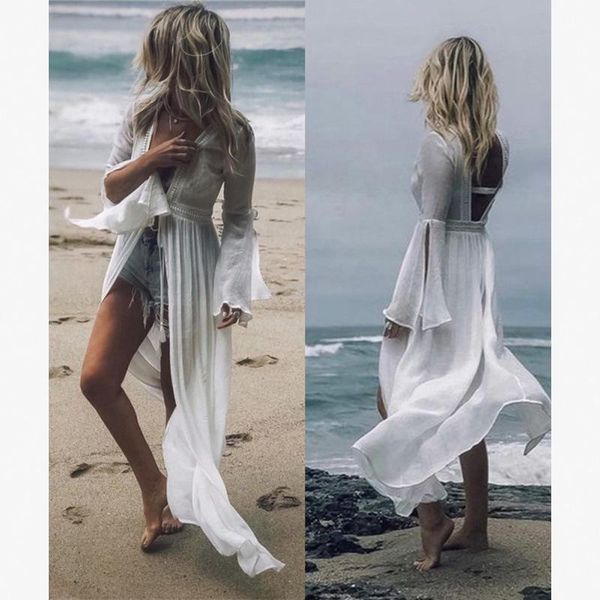 white swimwear transparent cover up women tunics dresses for the beach coverups wear pareos de playa mujer women's, White;black
white swimwear transparent cover up women tunics dresses for the beach coverups wear pareos de playa mujer women's, White;black