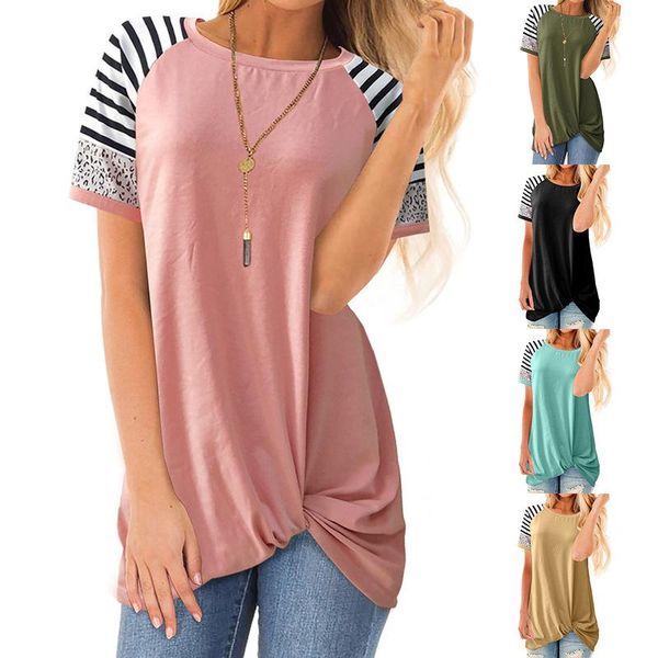 women short sleeve t shirts stitching stripes leopard irregular kink round neck tee cross border summer loose cloth women's t-shirt, White
women short sleeve t shirts stitching stripes leopard irregular kink round neck tee cross border summer loose cloth women's t-shirt, White