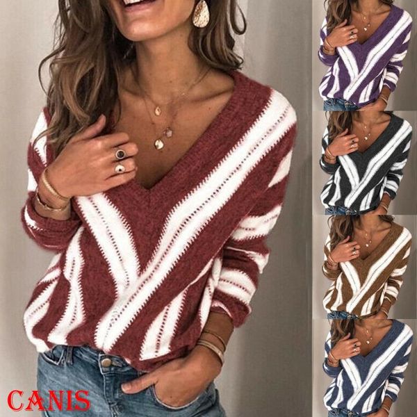 women blouse spring autumn v neck long sleeve striped knitted wear loose knit pullover jumper female clothing women's blouses & sh, White
women blouse spring autumn v neck long sleeve striped knitted wear loose knit pullover jumper female clothing women's blouses & sh, White