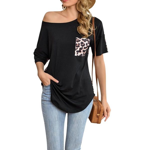 summer women casual t-shirt leopard print stitching pocket short sleeve loose round neck tee women's, White
summer women casual t-shirt leopard print stitching pocket short sleeve loose round neck tee women's, White