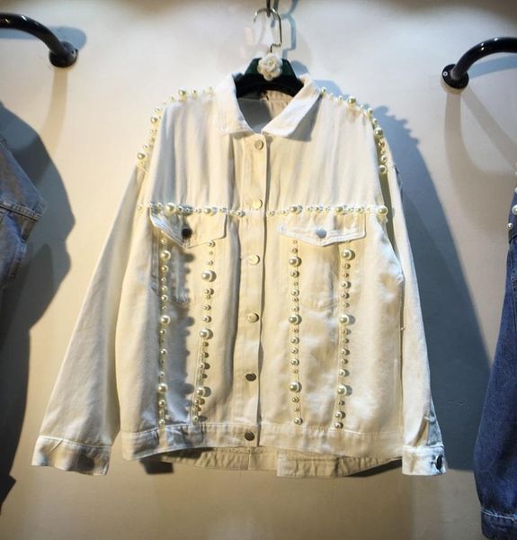 women's jackets european 2021 spring style hand made pearl beaded loose white jeans coat shirt women casual denim jacket outwear, Black;brown
women's jackets european 2021 spring style hand made pearl beaded loose white jeans coat shirt women casual denim jacket outwear, Black;brown