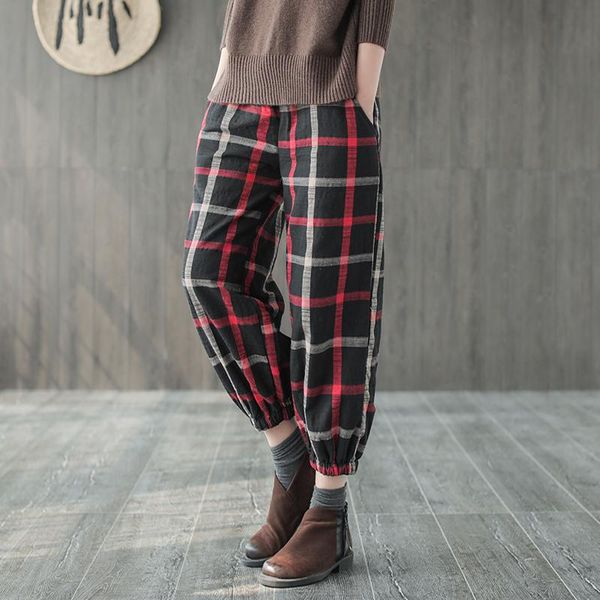 women's pants & capris winter fashion loose padded casual trousers elastic waist mori girl plaid pocket ladies, Black;white
women's pants & capris winter fashion loose padded casual trousers elastic waist mori girl plaid pocket ladies, Black;white
