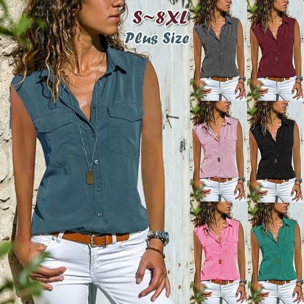 women summer sleeveless v-neck pure color t-shirt casual tank loose button-up blouse lady sleeveless shirts plus size top, White
women summer sleeveless v-neck pure color t-shirt casual tank loose button-up blouse lady sleeveless shirts plus size top, White