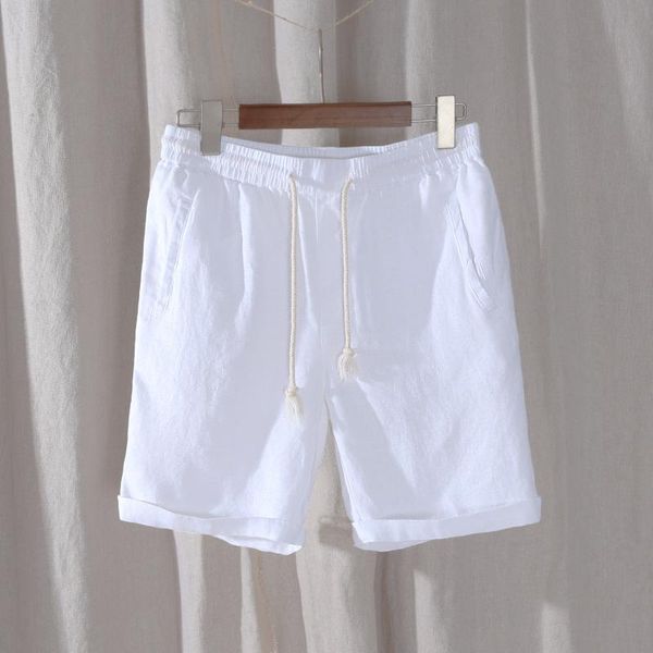 summer japanese linen white casual shorts beach 08 men's, White;black