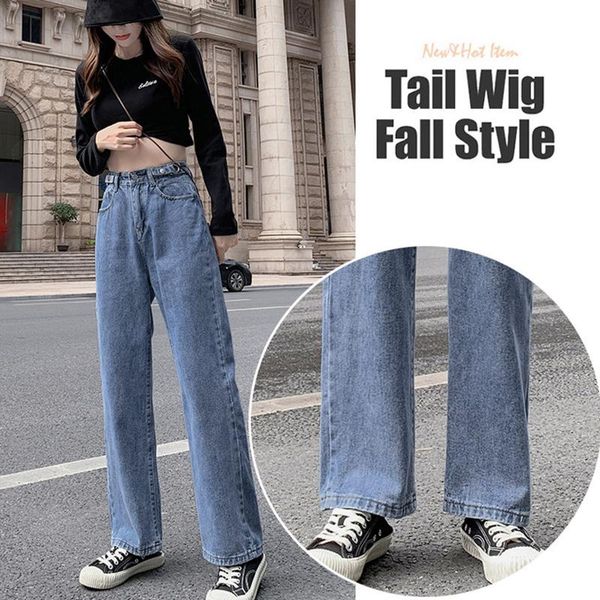 women's jeans streetwear korean style adjustable waist pants high wide leg vintage distressed denim t6, Blue
women's jeans streetwear korean style adjustable waist pants high wide leg vintage distressed denim t6, Blue