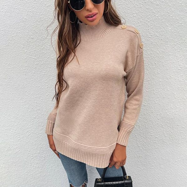 women's sweaters fall/winter style trending pullover clothing half high neck hem split knitted sweater shoulder button, White;black
women's sweaters fall/winter style trending pullover clothing half high neck hem split knitted sweater shoulder button, White;black