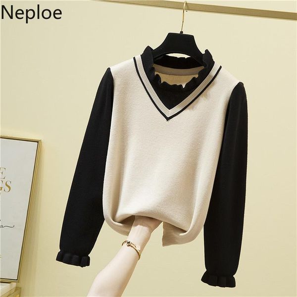 women's sweaters neploe fake two piece knit sweater fall 2021 fashion korean women clothes ruffles patchwork pullover sueter mujer, White;black
women's sweaters neploe fake two piece knit sweater fall 2021 fashion korean women clothes ruffles patchwork pullover sueter mujer, White;black