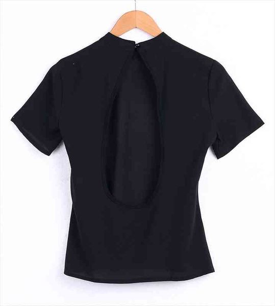 fashion women blouse fashion black open back short sleeve shirt women summer clothes, White
fashion women blouse fashion black open back short sleeve shirt women summer clothes, White