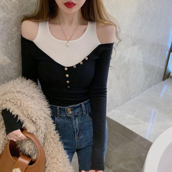 fashion women sweater office lady casual slash neck fake two piece solid patchwork button long sleeve knitted pullovers women's sweater, White;black
fashion women sweater office lady casual slash neck fake two piece solid patchwork button long sleeve knitted pullovers women's sweater, White;black