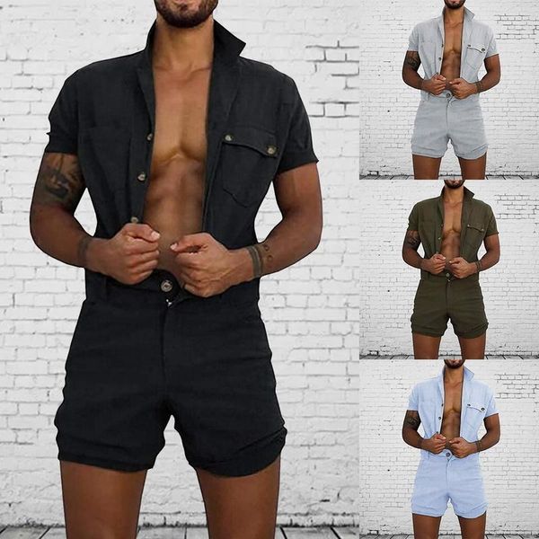 men's tracksuits casual jumpsuit lapel overalls short sleeve rompers solid color single breasted romper pocket pants one-piece suit, Gray
men's tracksuits casual jumpsuit lapel overalls short sleeve rompers solid color single breasted romper pocket pants one-piece suit, Gray
