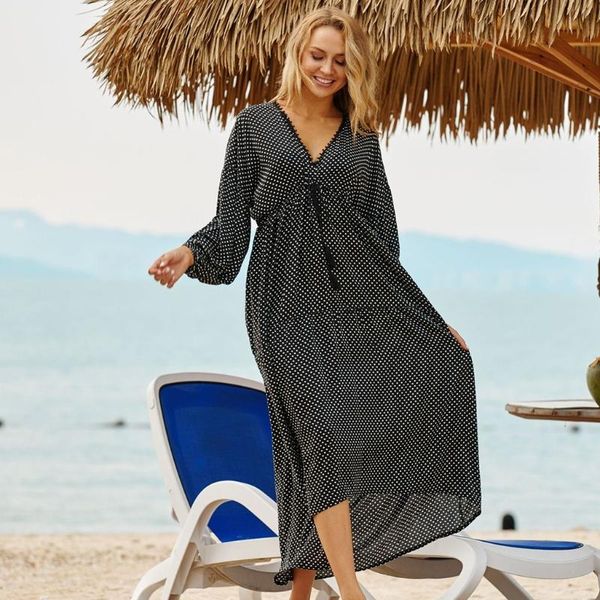 women's swimwear womens turkish kaftans swimsuit cover up polka dot print long sleeve beach maxi dress deep v-neck loose, White;black
women's swimwear womens turkish kaftans swimsuit cover up polka dot print long sleeve beach maxi dress deep v-neck loose, White;black